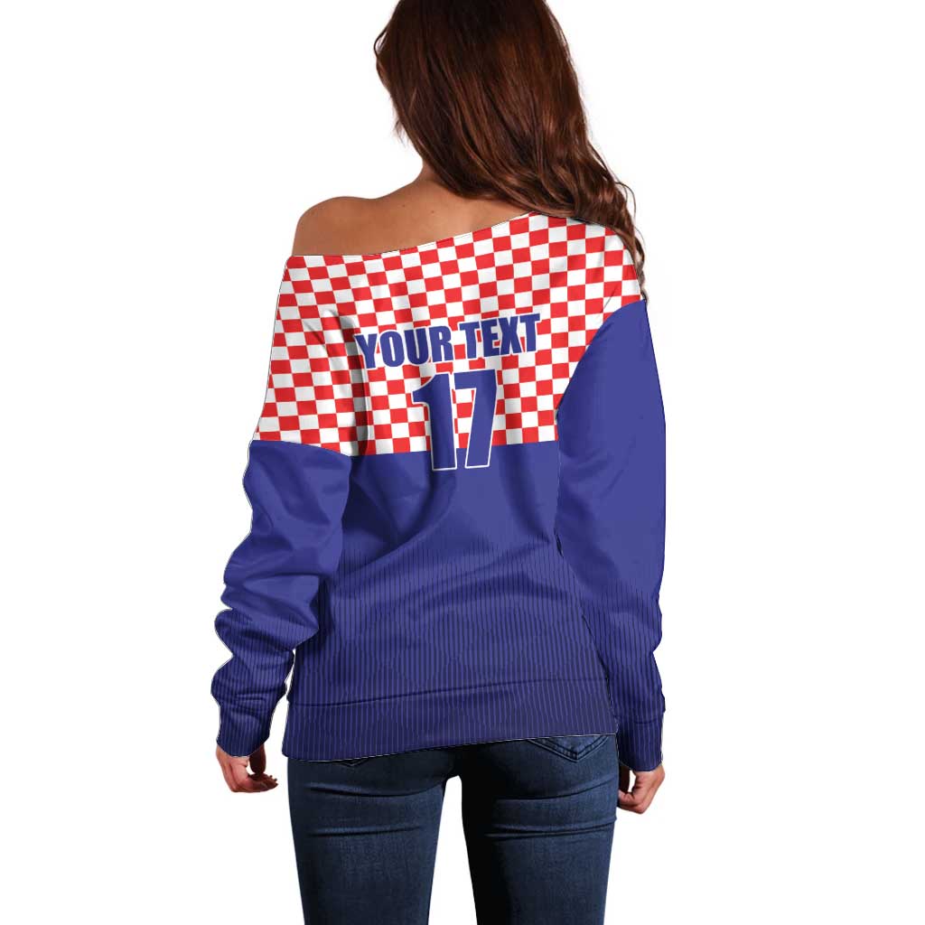 Custom Croatia Football Off Shoulder Sweater Sporty Style