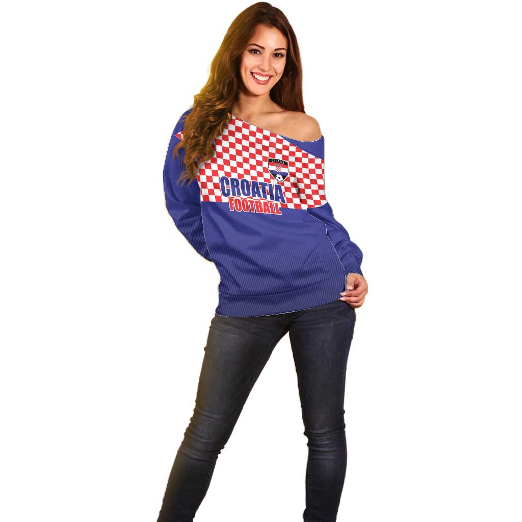 Custom Croatia Football Off Shoulder Sweater Sporty Style