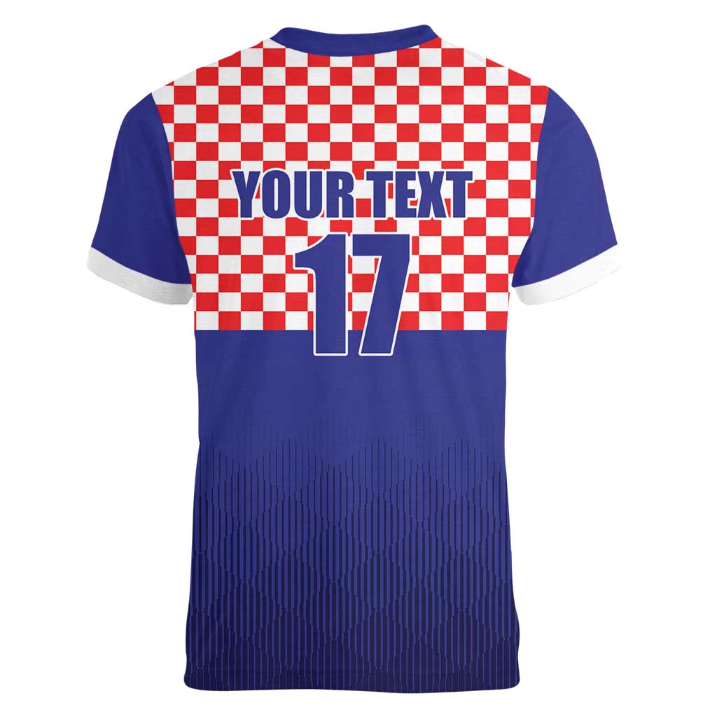 Custom Croatia Football Women V-Neck T-Shirt Sporty Style