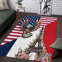 French American Heritage Month Area Rug Flag Style with USA Eagle and Eiffel Tower