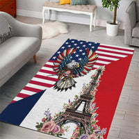 French American Heritage Month Area Rug Flag Style with USA Eagle and Eiffel Tower