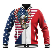 French American Heritage Month Baseball Jacket Flag Style with USA Eagle and Eiffel Tower