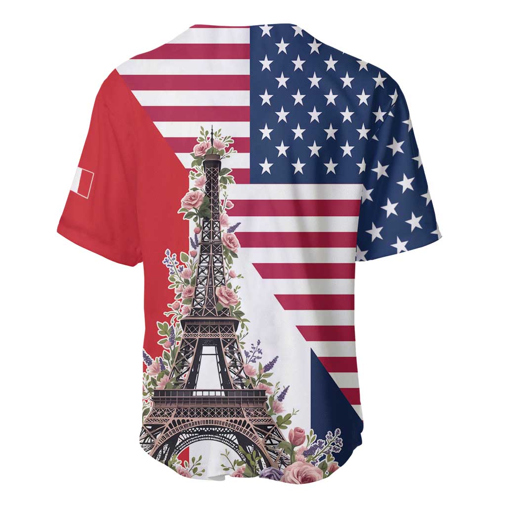 French American Heritage Month Baseball Jersey Flag Style with USA Eagle and Eiffel Tower