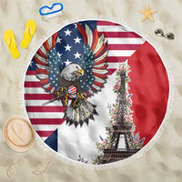 French American Heritage Month Beach Blanket Flag Style with USA Eagle and Eiffel Tower