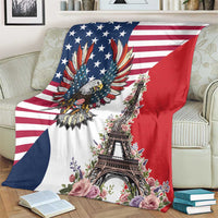 French American Heritage Month Blanket Flag Style with USA Eagle and Eiffel Tower