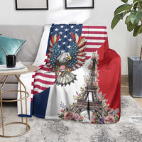 French American Heritage Month Blanket Flag Style with USA Eagle and Eiffel Tower