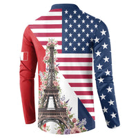 French American Heritage Month Button Sweatshirt Flag Style with USA Eagle and Eiffel Tower