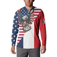 French American Heritage Month Button Sweatshirt Flag Style with USA Eagle and Eiffel Tower