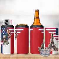 French American Heritage Month 4 in 1 Can Cooler Tumbler Flag Style with USA Eagle and Eiffel Tower