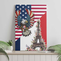 French American Heritage Month Canvas Wall Art Flag Style with USA Eagle and Eiffel Tower
