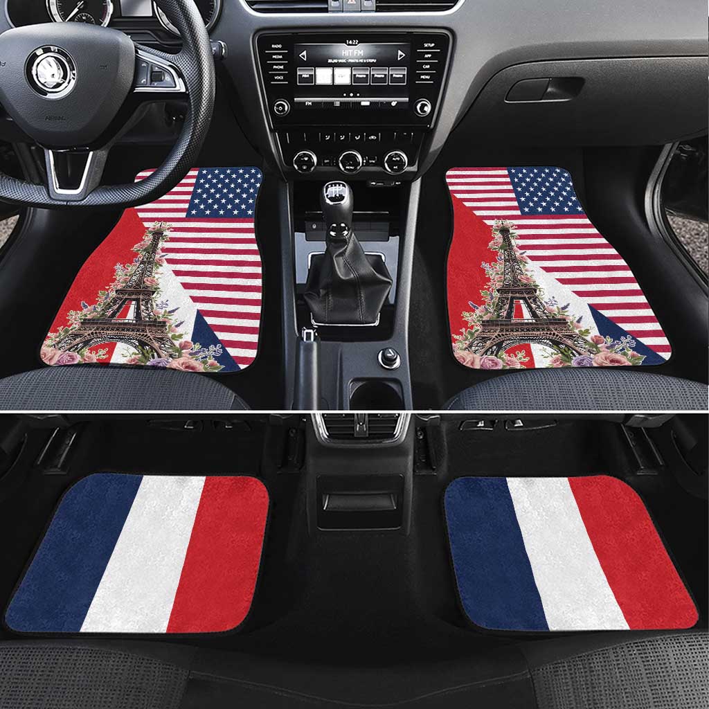 French American Heritage Month Car Mats Flag Style with USA Eagle and Eiffel Tower