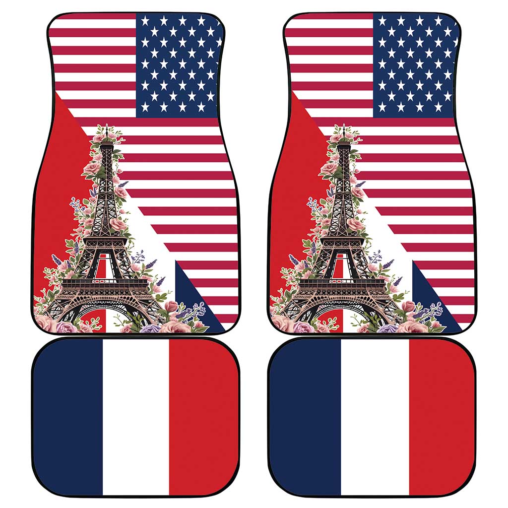 French American Heritage Month Car Mats Flag Style with USA Eagle and Eiffel Tower