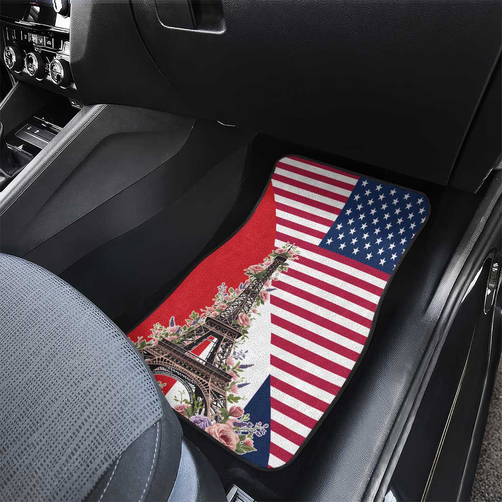 French American Heritage Month Car Mats Flag Style with USA Eagle and Eiffel Tower