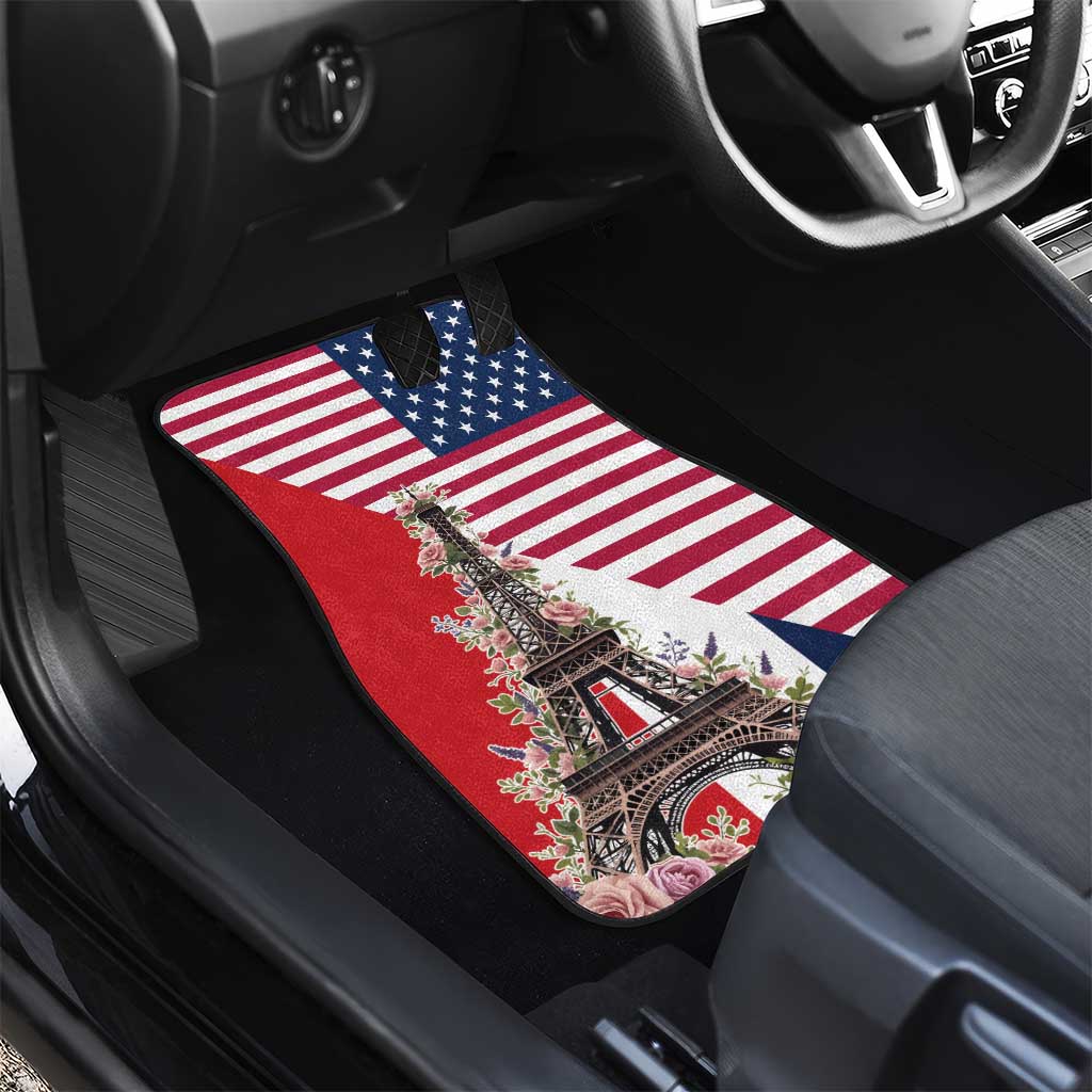 French American Heritage Month Car Mats Flag Style with USA Eagle and Eiffel Tower