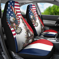 French American Heritage Month Car Seat Cover Flag Style with USA Eagle and Eiffel Tower
