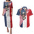 French American Heritage Month Couples Matching Puletasi and Hawaiian Shirt Flag Style with USA Eagle and Eiffel Tower