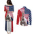 French American Heritage Month Couples Matching Puletasi and Long Sleeve Button Shirt Flag Style with USA Eagle and Eiffel Tower