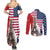 French American Heritage Month Couples Matching Summer Maxi Dress and Long Sleeve Button Shirt Flag Style with USA Eagle and Eiffel Tower