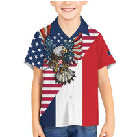 French American Heritage Month Family Matching Mermaid Dress and Hawaiian Shirt Flag Style with USA Eagle and Eiffel Tower