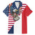 French American Heritage Month Family Matching Off The Shoulder Long Sleeve Dress and Hawaiian Shirt Flag Style with USA Eagle and Eiffel Tower