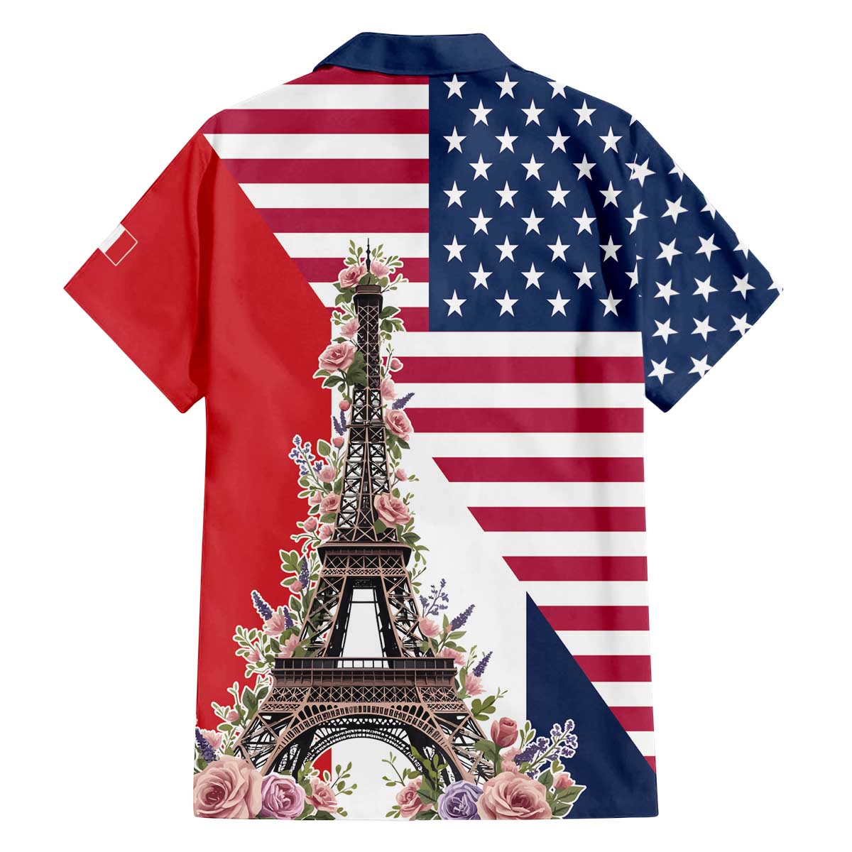 French American Heritage Month Family Matching Off The Shoulder Long Sleeve Dress and Hawaiian Shirt Flag Style with USA Eagle and Eiffel Tower