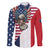 French American Heritage Month Family Matching Off Shoulder Maxi Dress and Hawaiian Shirt Flag Style with USA Eagle and Eiffel Tower