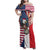 French American Heritage Month Family Matching Off Shoulder Maxi Dress and Hawaiian Shirt Flag Style with USA Eagle and Eiffel Tower