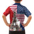 French American Heritage Month Family Matching Off Shoulder Short Dress and Hawaiian Shirt Flag Style with USA Eagle and Eiffel Tower
