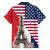 French American Heritage Month Family Matching Off Shoulder Short Dress and Hawaiian Shirt Flag Style with USA Eagle and Eiffel Tower