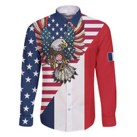 French American Heritage Month Family Matching Puletasi and Hawaiian Shirt Flag Style with USA Eagle and Eiffel Tower
