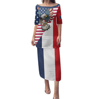 French American Heritage Month Family Matching Puletasi and Hawaiian Shirt Flag Style with USA Eagle and Eiffel Tower
