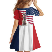 French American Heritage Month Family Matching Short Sleeve Bodycon Dress and Hawaiian Shirt Flag Style with USA Eagle and Eiffel Tower