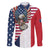 French American Heritage Month Family Matching Short Sleeve Bodycon Dress and Hawaiian Shirt Flag Style with USA Eagle and Eiffel Tower