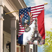 French American Heritage Month Garden Flag Flag Style with USA Eagle and Eiffel Tower