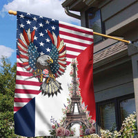French American Heritage Month Garden Flag Flag Style with USA Eagle and Eiffel Tower