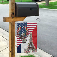 French American Heritage Month Garden Flag Flag Style with USA Eagle and Eiffel Tower