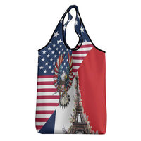 French American Heritage Month Grocery Bag Flag Style with USA Eagle and Eiffel Tower