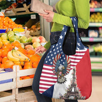 French American Heritage Month Grocery Bag Flag Style with USA Eagle and Eiffel Tower