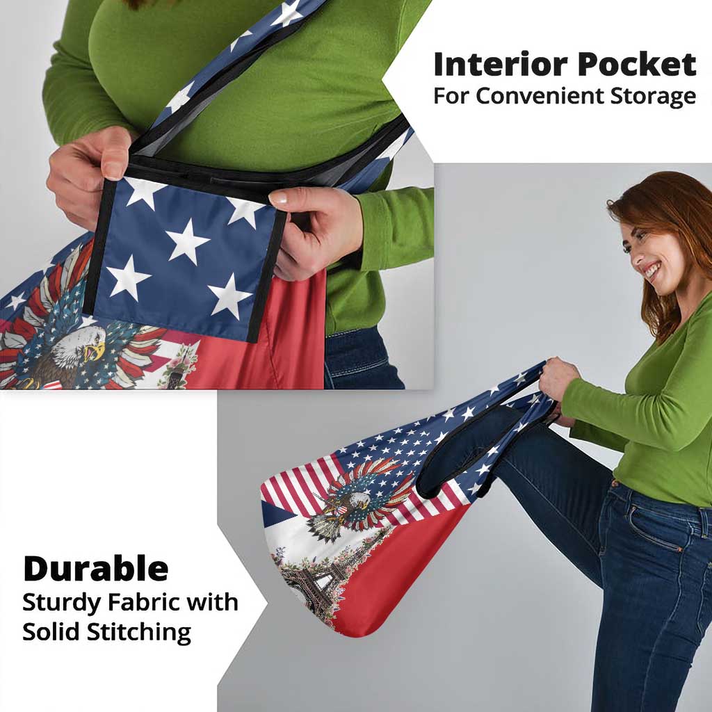 French American Heritage Month Grocery Bag Flag Style with USA Eagle and Eiffel Tower