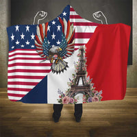 French American Heritage Month Hooded Blanket Flag Style with USA Eagle and Eiffel Tower