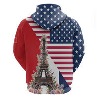French American Heritage Month Hoodie Flag Style with USA Eagle and Eiffel Tower