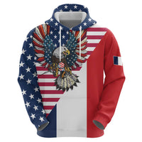French American Heritage Month Hoodie Flag Style with USA Eagle and Eiffel Tower