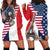 French American Heritage Month Hoodie Dress Flag Style with USA Eagle and Eiffel Tower