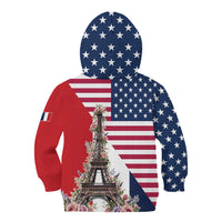 French American Heritage Month Kid Hoodie Flag Style with USA Eagle and Eiffel Tower