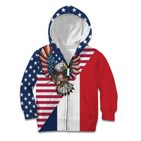 French American Heritage Month Kid Hoodie Flag Style with USA Eagle and Eiffel Tower