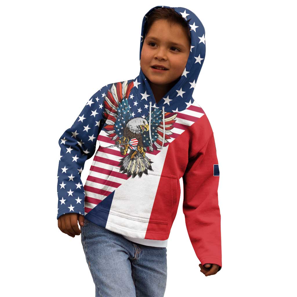 French American Heritage Month Kid Hoodie Flag Style with USA Eagle and Eiffel Tower