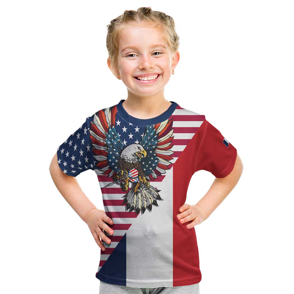 French American Heritage Month Kid T Shirt Flag Style with USA Eagle and Eiffel Tower