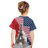 French American Heritage Month Kid T Shirt Flag Style with USA Eagle and Eiffel Tower