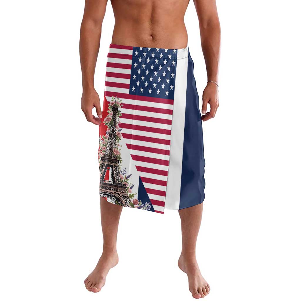 French American Heritage Month Lavalava Flag Style with USA Eagle and Eiffel Tower