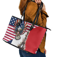 French American Heritage Month Leather Tote Bag Flag Style with USA Eagle and Eiffel Tower
